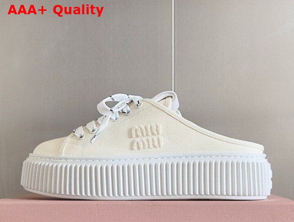 Miu Miu Denim Sneaker Mules in Ivory 5E390E Replica
