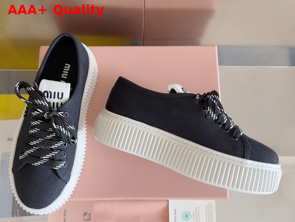 Miu Miu Denim Sneakers with Logo Black 5E389E Replica