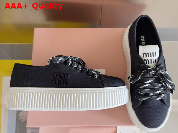 Miu Miu Denim Sneakers with Logo Black 5E389E Replica
