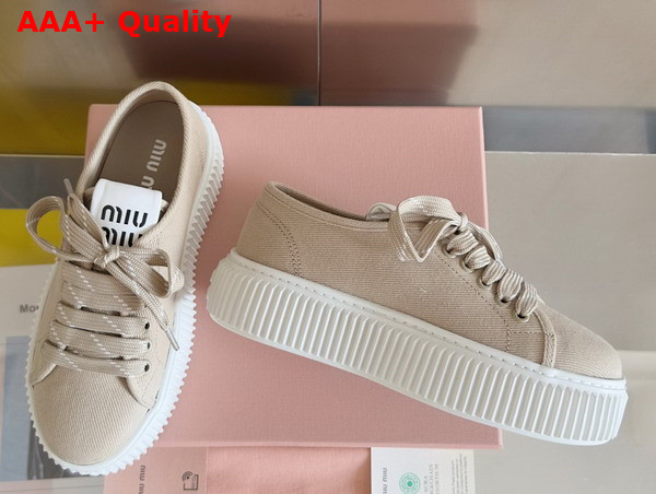 Miu Miu Denim Sneakers with Logo Colonial Beige 5E389E Replica
