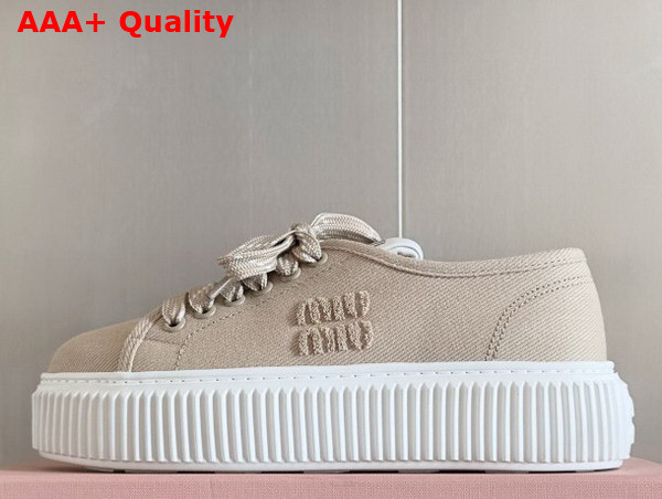 Miu Miu Denim Sneakers with Logo Colonial Beige 5E389E Replica