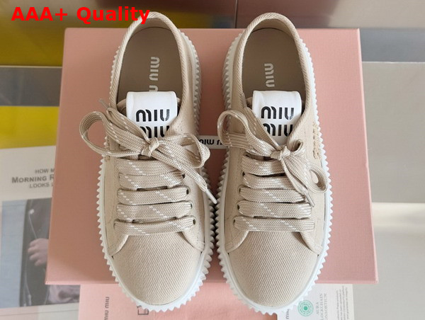 Miu Miu Denim Sneakers with Logo Colonial Beige 5E389E Replica