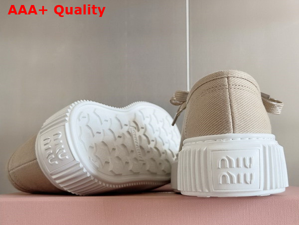 Miu Miu Denim Sneakers with Logo Colonial Beige 5E389E Replica