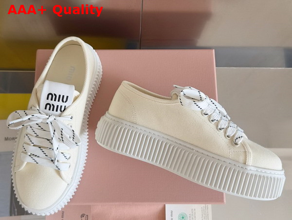 Miu Miu Denim Sneakers with Logo Ivory 5E389E Replica