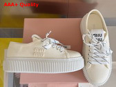 Miu Miu Denim Sneakers with Logo Ivory 5E389E Replica