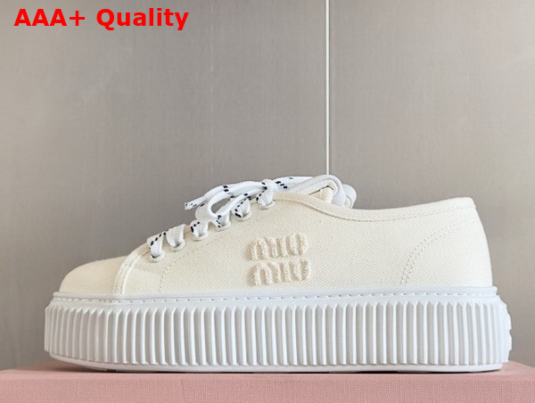 Miu Miu Denim Sneakers with Logo Ivory 5E389E Replica
