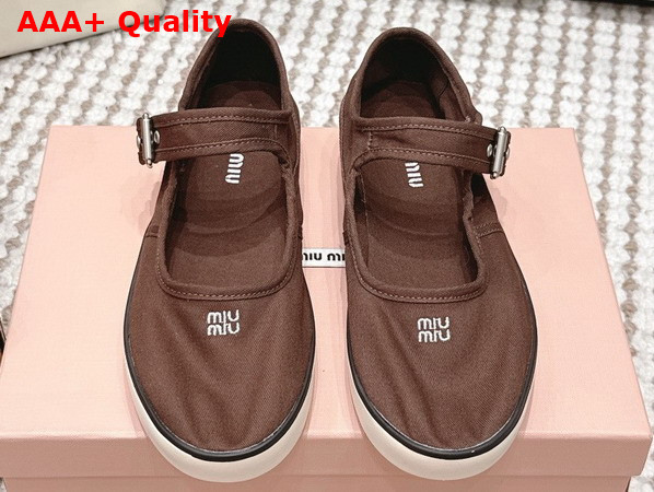 Miu Miu Drill Ballerinas in Malt Cocoa Brown 5F369E Replica