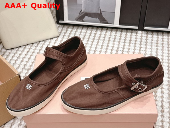 Miu Miu Drill Ballerinas in Malt Cocoa Brown 5F369E Replica