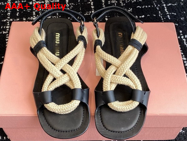 Miu Miu Flat Cord Sandals in Black 5X415E Replica