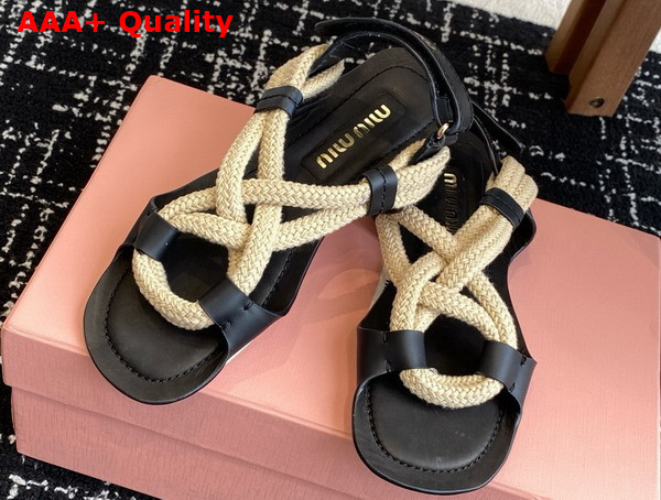 Miu Miu Flat Cord Sandals in Black 5X415E Replica