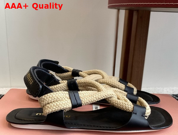 Miu Miu Flat Cord Sandals in Black 5X415E Replica