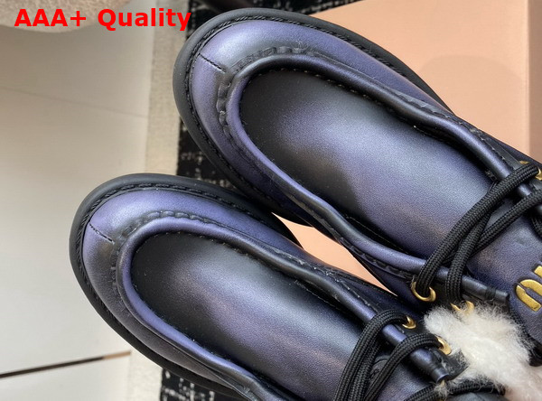 Miu Miu Fume Leather Booties in Blue 5T965D Replica