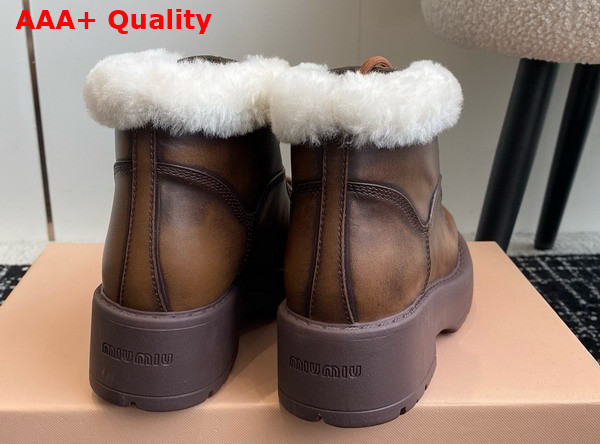 Miu Miu Fume Leather Booties in Sienna 5T965D Replica