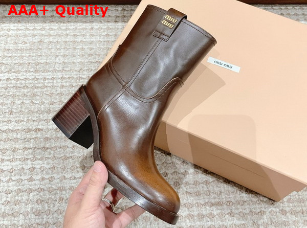 Miu Miu Fume Leather Booties in Sienna Replica