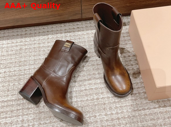 Miu Miu Fume Leather Booties in Sienna Replica