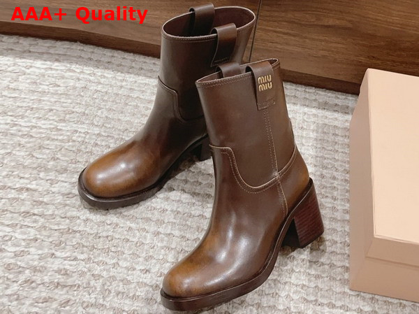 Miu Miu Fume Leather Booties in Sienna Replica