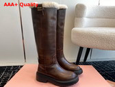 Miu Miu Fume Leather Boots with Shearling in Sienna 5W971D Replica