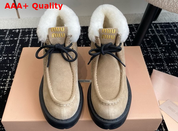 Miu Miu Fume Suede Booties in Ecru 5T965D Replica