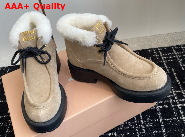 Miu Miu Fume Suede Booties in Ecru 5T965D Replica