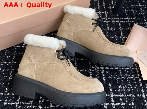 Miu Miu Fume Suede Booties in Ecru 5T965D Replica