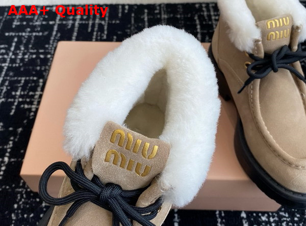 Miu Miu Fume Suede Booties in Ecru 5T965D Replica