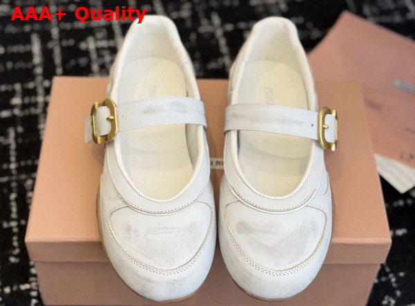 Miu Miu Gymnasium Leather Sneakers with Strap and Buckle White 5E549E Replica