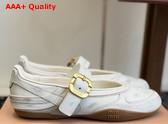 Miu Miu Gymnasium Leather Sneakers with Strap and Buckle White 5E549E Replica