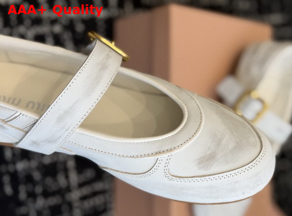 Miu Miu Gymnasium Leather Sneakers with Strap and Buckle White 5E549E Replica