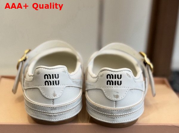 Miu Miu Gymnasium Leather Sneakers with Strap and Buckle White 5E549E Replica