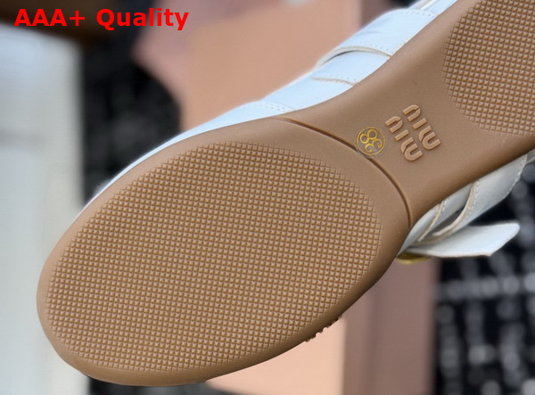 Miu Miu Gymnasium Leather Sneakers with Strap and Buckle White 5E549E Replica