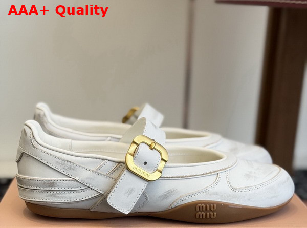 Miu Miu Gymnasium Leather Sneakers with Strap and Buckle White 5E549E Replica