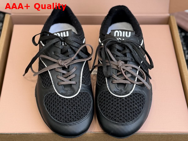 Miu Miu Gymnasium Leather and Mesh Sneakers in Black 5E428E Replica