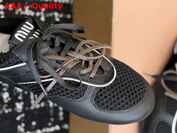 Miu Miu Gymnasium Leather and Mesh Sneakers in Black 5E428E Replica