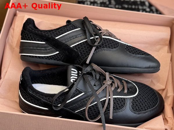 Miu Miu Gymnasium Leather and Mesh Sneakers in Black 5E428E Replica