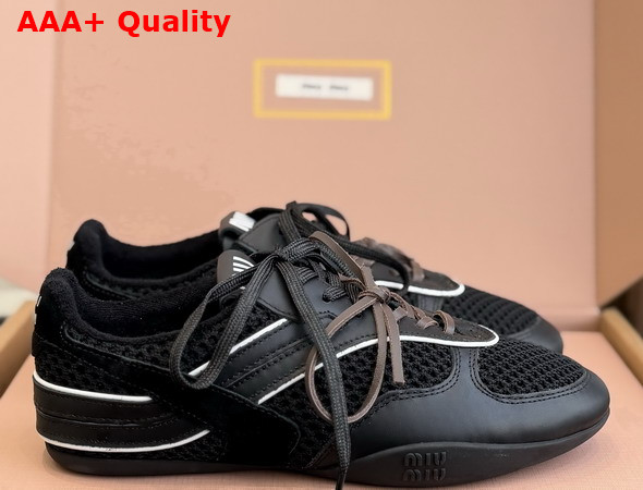 Miu Miu Gymnasium Leather and Mesh Sneakers in Black 5E428E Replica