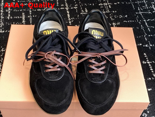 Miu Miu Gymnasium Suede Sneakers in Black 5E428E Replica
