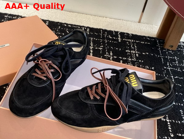 Miu Miu Gymnasium Suede Sneakers in Black 5E428E Replica