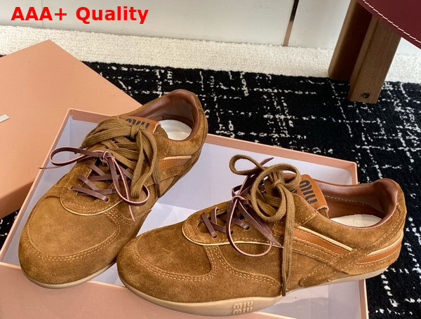Miu Miu Gymnasium Suede Sneakers in Cinnamon 5E428E Replica