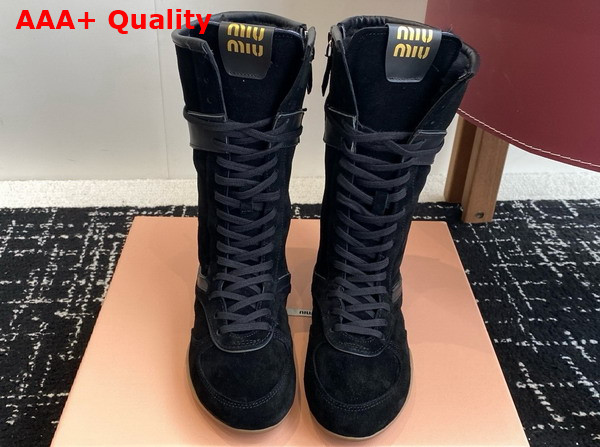 Miu Miu Gymnasium Suede and Leather Boxeur Boots in Black 5W429E Replica