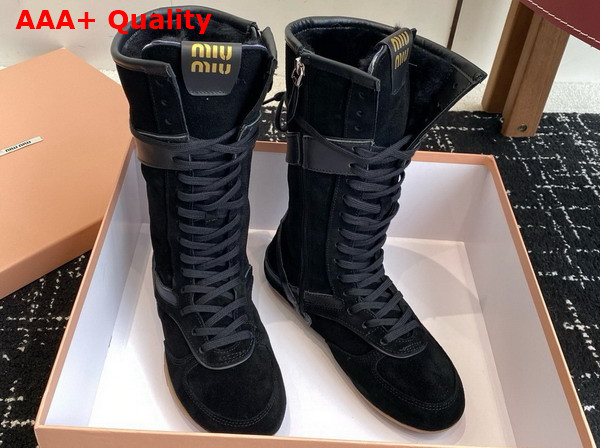 Miu Miu Gymnasium Suede and Leather Boxeur Boots in Black 5W429E Replica