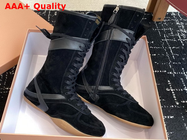 Miu Miu Gymnasium Suede and Leather Boxeur Boots in Black 5W429E Replica