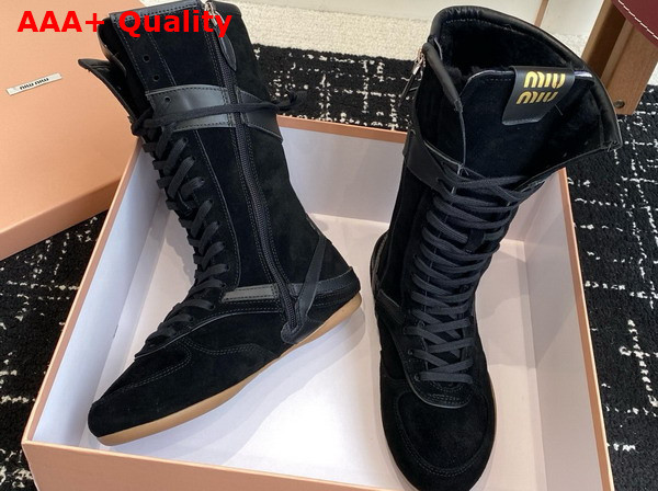 Miu Miu Gymnasium Suede and Leather Boxeur Boots in Black 5W429E Replica