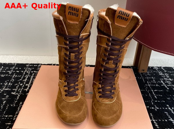 Miu Miu Gymnasium Suede and Leather Boxeur Boots in Cocoa Brown 5W429E Replica
