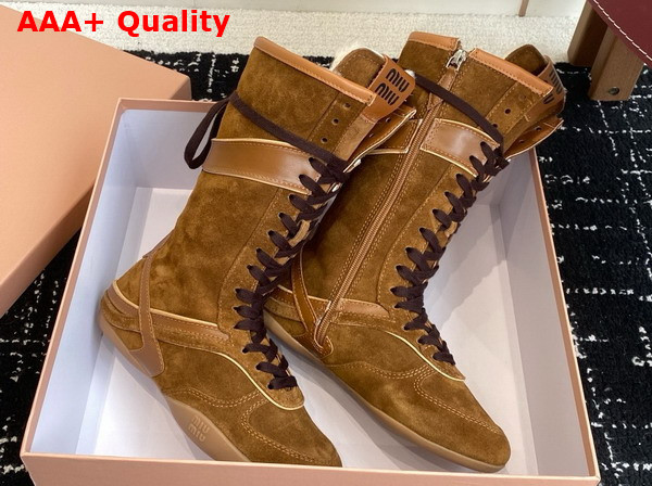 Miu Miu Gymnasium Suede and Leather Boxeur Boots in Cocoa Brown 5W429E Replica