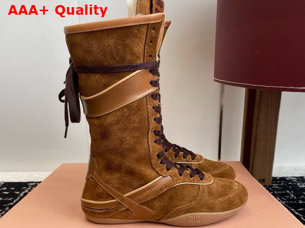 Miu Miu Gymnasium Suede and Leather Boxeur Boots in Cocoa Brown 5W429E Replica