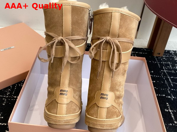 Miu Miu Gymnasium Suede and Leather Boxeur Boots in Oak 5W429E Replica