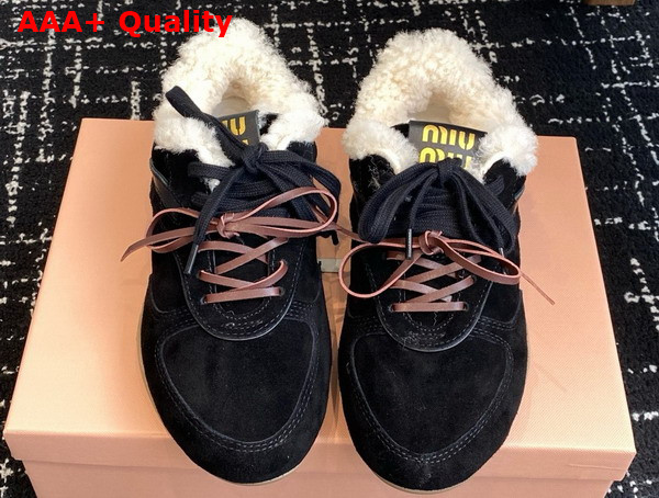 Miu Miu Gymnasium Suede and Shearling Sneakers in Black 5E428E Replica