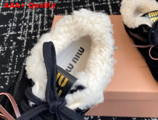 Miu Miu Gymnasium Suede and Shearling Sneakers in Black 5E428E Replica