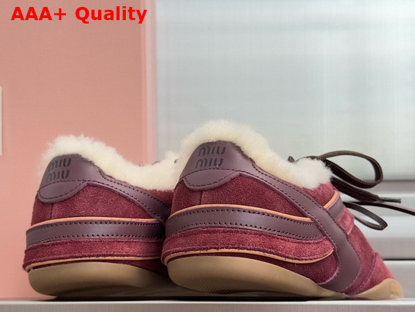 Miu Miu Gymnasium Suede and Shearling Sneakers in Burgundy 5E428E Replica
