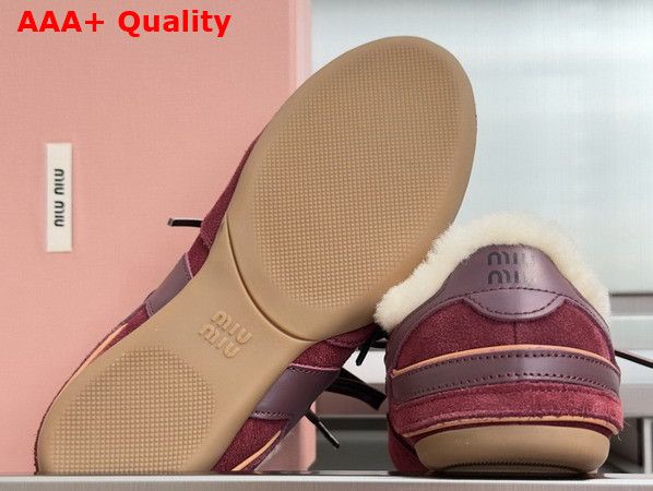 Miu Miu Gymnasium Suede and Shearling Sneakers in Burgundy 5E428E Replica